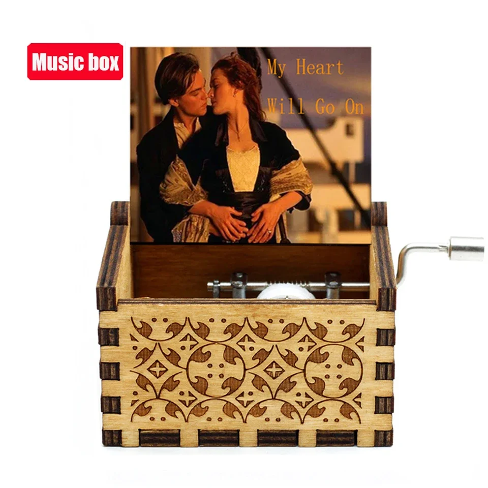 Hotsale 58 styles Anime Antique carved Wooden Hand Crank Music Box figure Christmas Birthday Gift Home Decoration