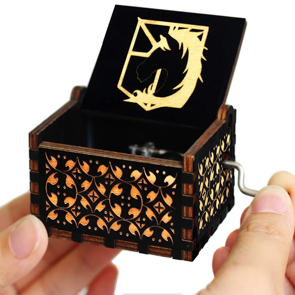 Hotsale 58 styles Anime Antique carved Wooden Hand Crank Music Box figure Christmas Birthday Gift Home Decoration