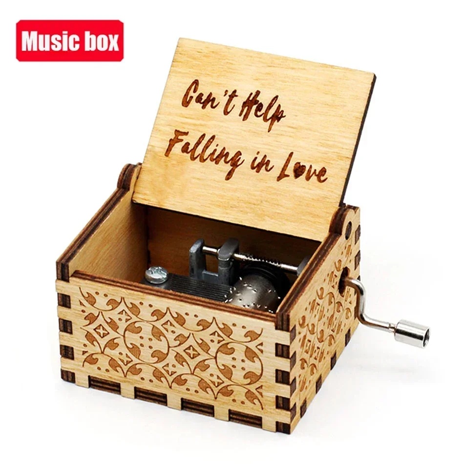 Hotsale 58 styles Anime Antique carved Wooden Hand Crank Music Box figure Christmas Birthday Gift Home Decoration