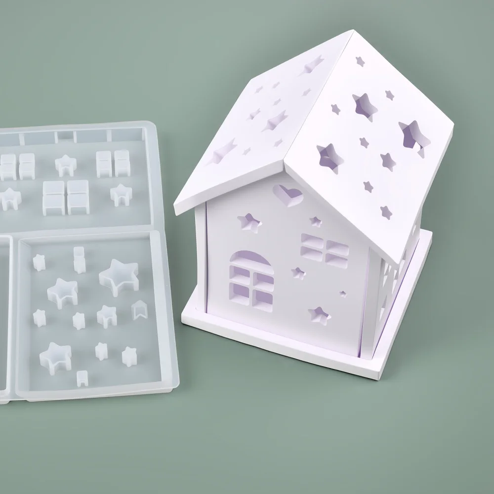 3D House Silicone Mold DIY Christmas Tree Love Star House Ornament Decor Plaster Epoxy Resin Candle Holder Mold Crafts Making