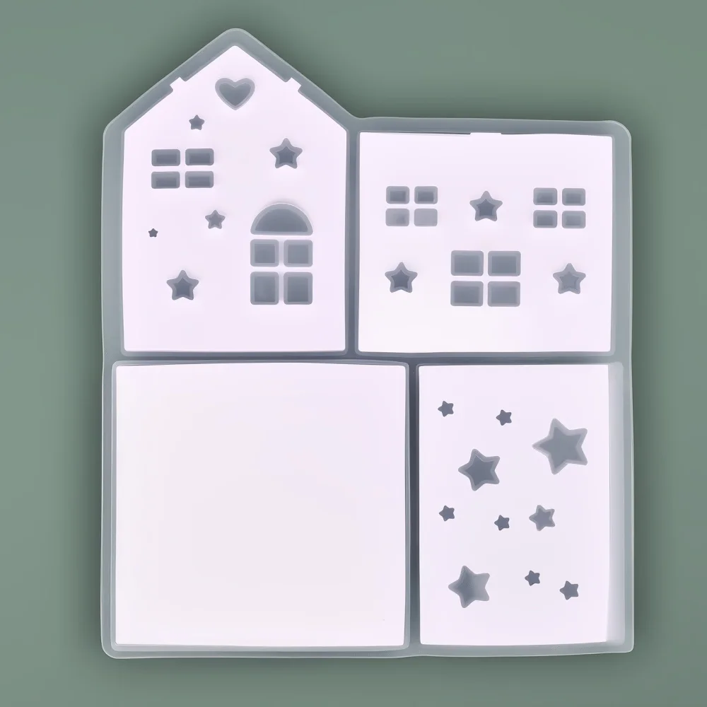 3D House Silicone Mold DIY Christmas Tree Love Star House Ornament Decor Plaster Epoxy Resin Candle Holder Mold Crafts Making