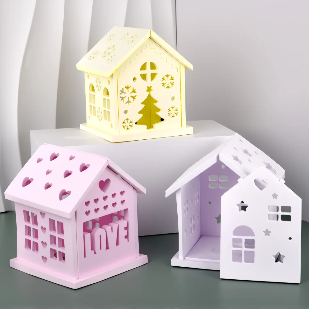 3D House Silicone Mold DIY Christmas Tree Love Star House Ornament Decor Plaster Epoxy Resin Candle Holder Mold Crafts Making