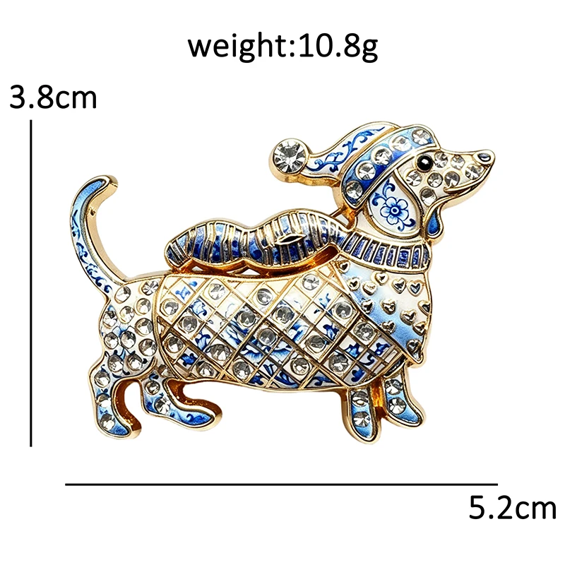 Wuli&baby Lovely Christmas Dog Brooches For Women Unisex 2-color Rhinestone Dachshund Animal New Year Party Brooch Pins