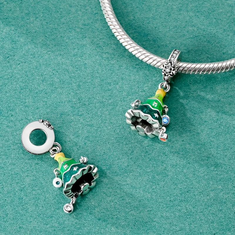 925 Sterling Silver Santa Claus Charms Bead Christmas House Dangle Pendant Fit Bangle Bracelet Necklace DIY Jewelry