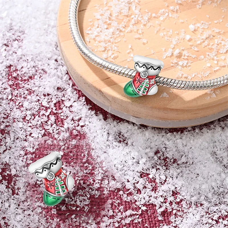 925 Sterling Silver Santa Claus Charms Bead Christmas House Dangle Pendant Fit Bangle Bracelet Necklace DIY Jewelry