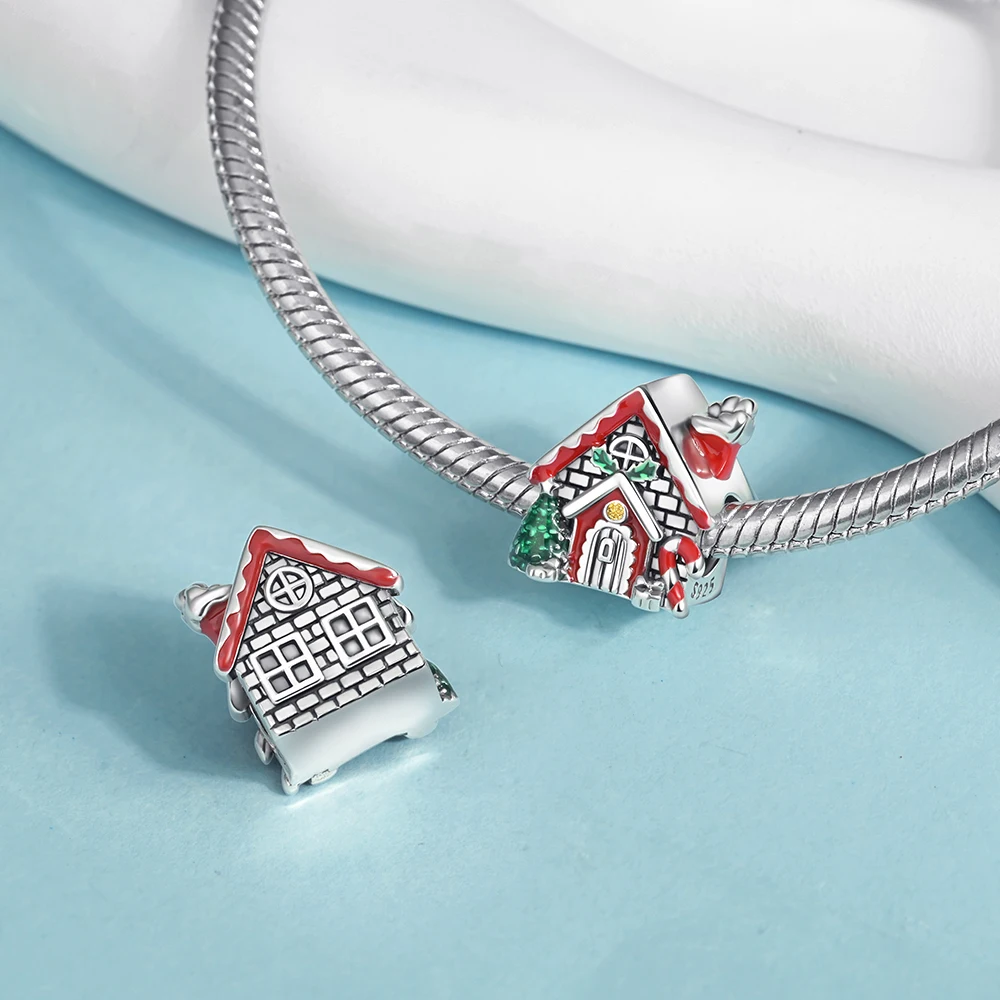 925 Sterling Silver Santa Claus Charms Bead Christmas House Dangle Pendant Fit Bangle Bracelet Necklace DIY Jewelry