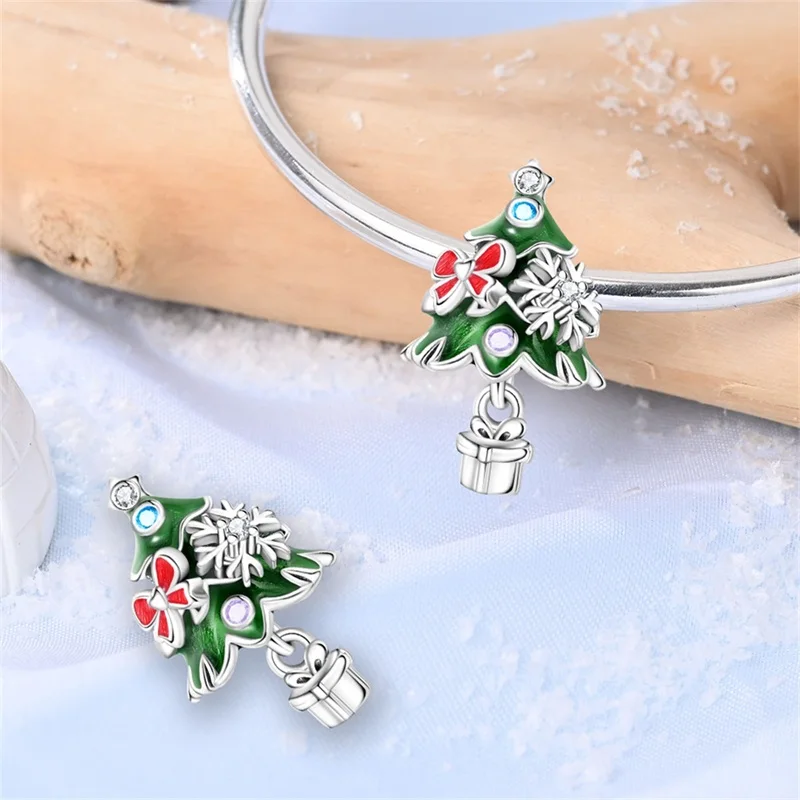 925 Sterling Silver Santa Claus Charms Bead Christmas House Dangle Pendant Fit Bangle Bracelet Necklace DIY Jewelry