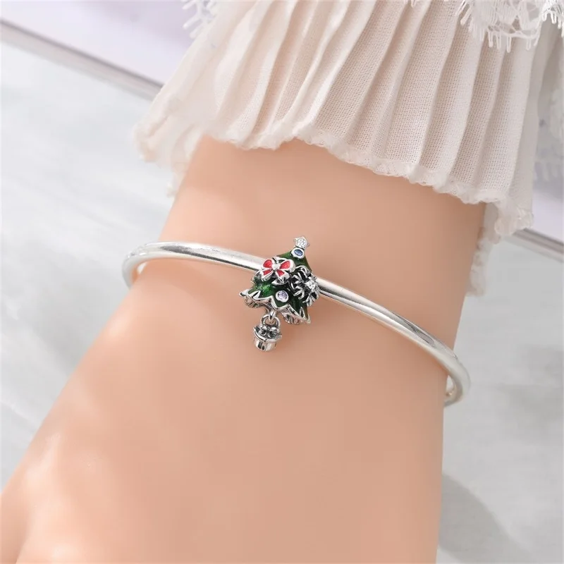 925 Sterling Silver Santa Claus Charms Bead Christmas House Dangle Pendant Fit Bangle Bracelet Necklace DIY Jewelry