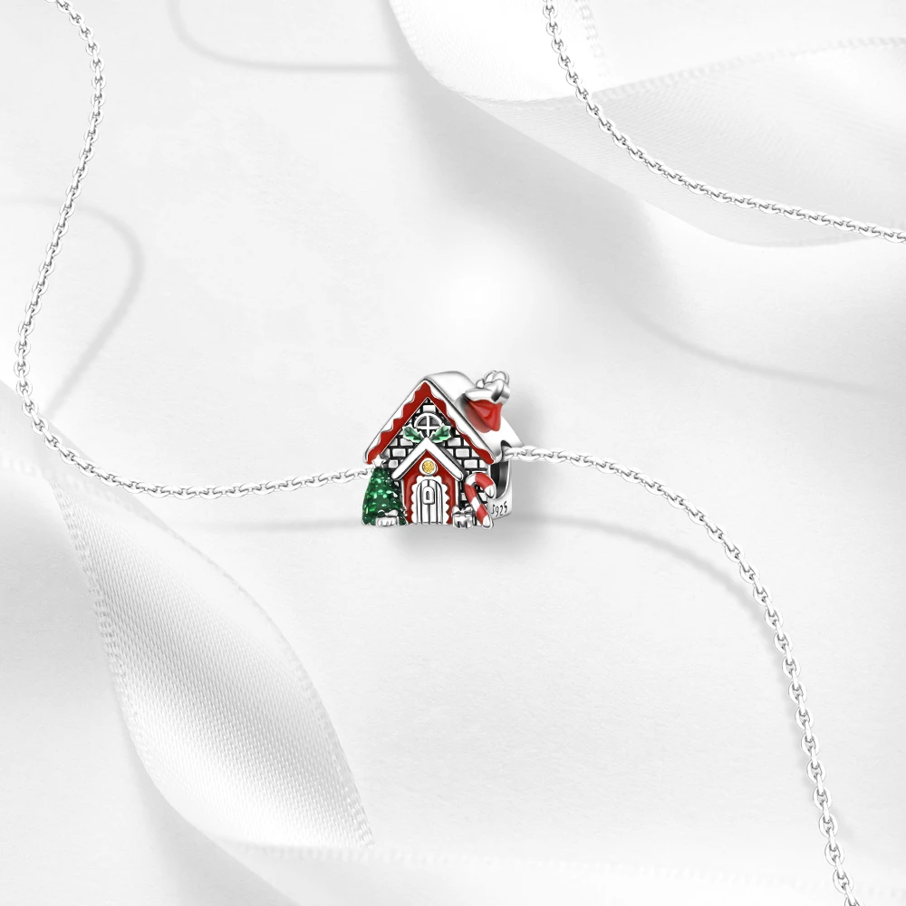 925 Sterling Silver Santa Claus Charms Bead Christmas House Dangle Pendant Fit Bangle Bracelet Necklace DIY Jewelry