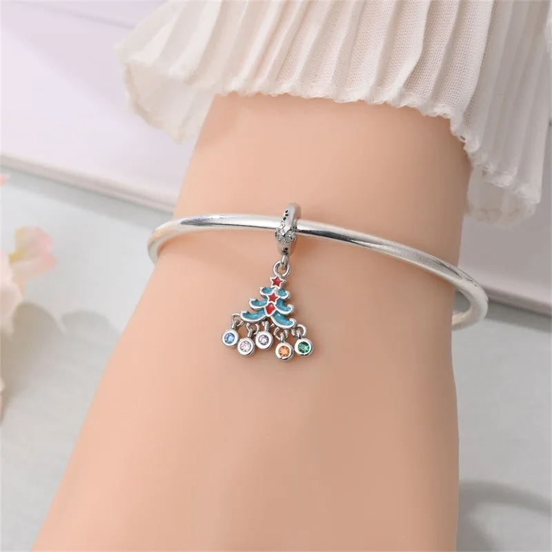 925 Sterling Silver Santa Claus Charms Bead Christmas House Dangle Pendant Fit Bangle Bracelet Necklace DIY Jewelry