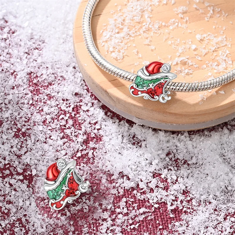 925 Sterling Silver Santa Claus Charms Bead Christmas House Dangle Pendant Fit Bangle Bracelet Necklace DIY Jewelry