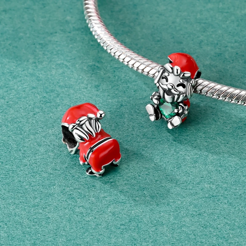 925 Sterling Silver Santa Claus Charms Bead Christmas House Dangle Pendant Fit Bangle Bracelet Necklace DIY Jewelry