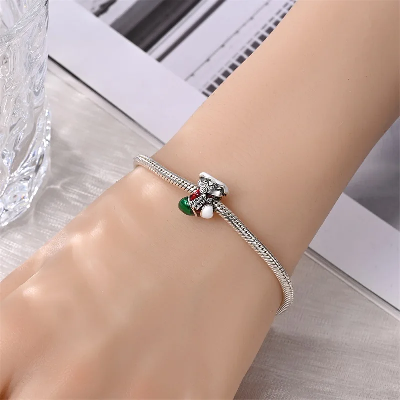 925 Sterling Silver Santa Claus Charms Bead Christmas House Dangle Pendant Fit Bangle Bracelet Necklace DIY Jewelry