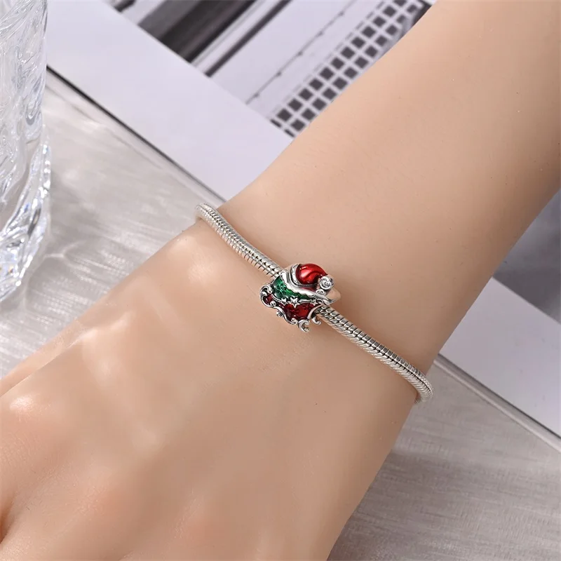 925 Sterling Silver Santa Claus Charms Bead Christmas House Dangle Pendant Fit Bangle Bracelet Necklace DIY Jewelry