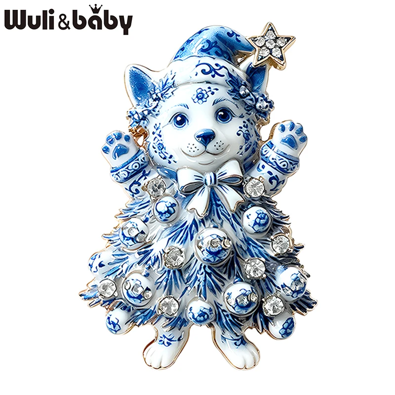Wuli&baby Christmas Tree Dog Brooches For Women Unisex 2-color Rhinestone Cute Corgi Dog New Year Party Causal Brooch Pins Gifts