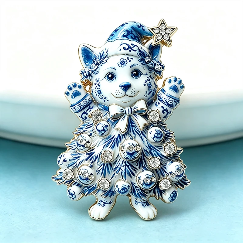 Wuli&baby Christmas Tree Dog Brooches For Women Unisex 2-color Rhinestone Cute Corgi Dog New Year Party Causal Brooch Pins Gifts