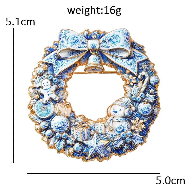 Wuli&baby Christmas Wreath Brooches For Women Unisex 2-color Cute Snowman Bowknot Flowers Circle Brooch Pins New Year Gifts