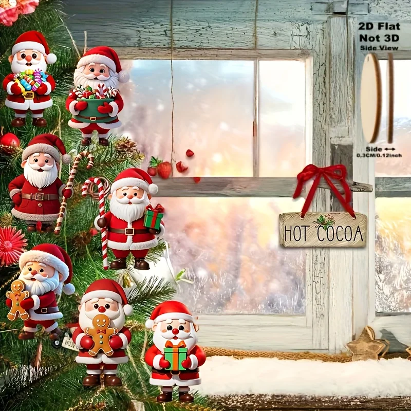 10Pcs Christmas Wooden Gingerbread Man Santa Claus 2D Flat Wooden Pendant Christmas Tree Decoration Perfect Holiday Gift Decor