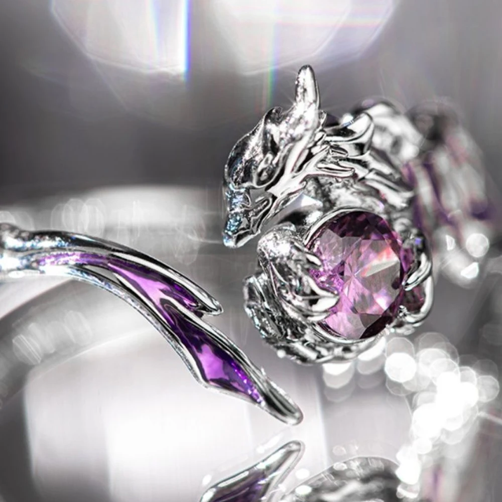 Game Honkai: Star Rail Castorice Cosplay Adjustable Ring Purple Zircon Finger Rings Adult Christmas Party Prop