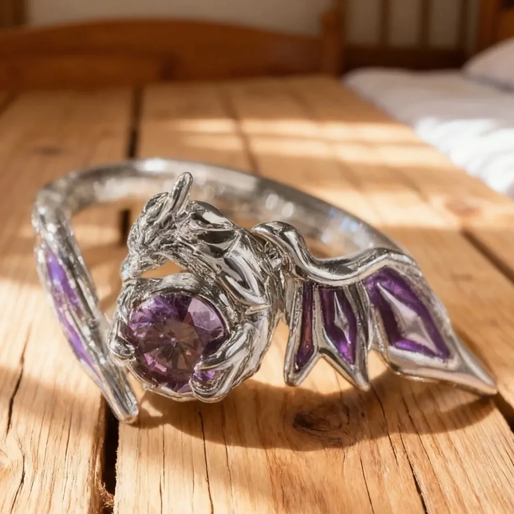 Game Honkai: Star Rail Castorice Cosplay Adjustable Ring Purple Zircon Finger Rings Adult Christmas Party Prop