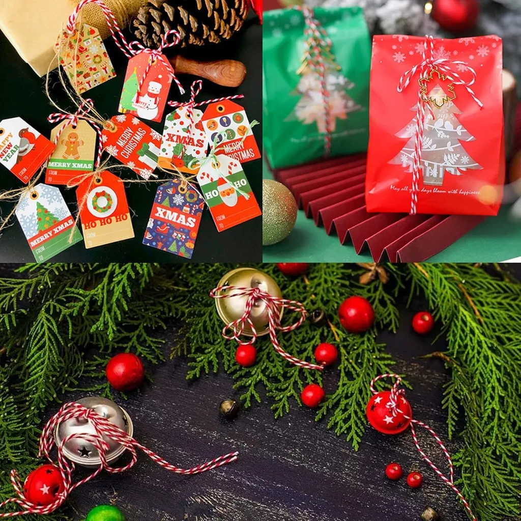 100M/Roll 2mm Red Green White Cotton Rope for Handmade Crafts Christmas DIY Gift Wrap Packaging Baking Twine Ribbons 