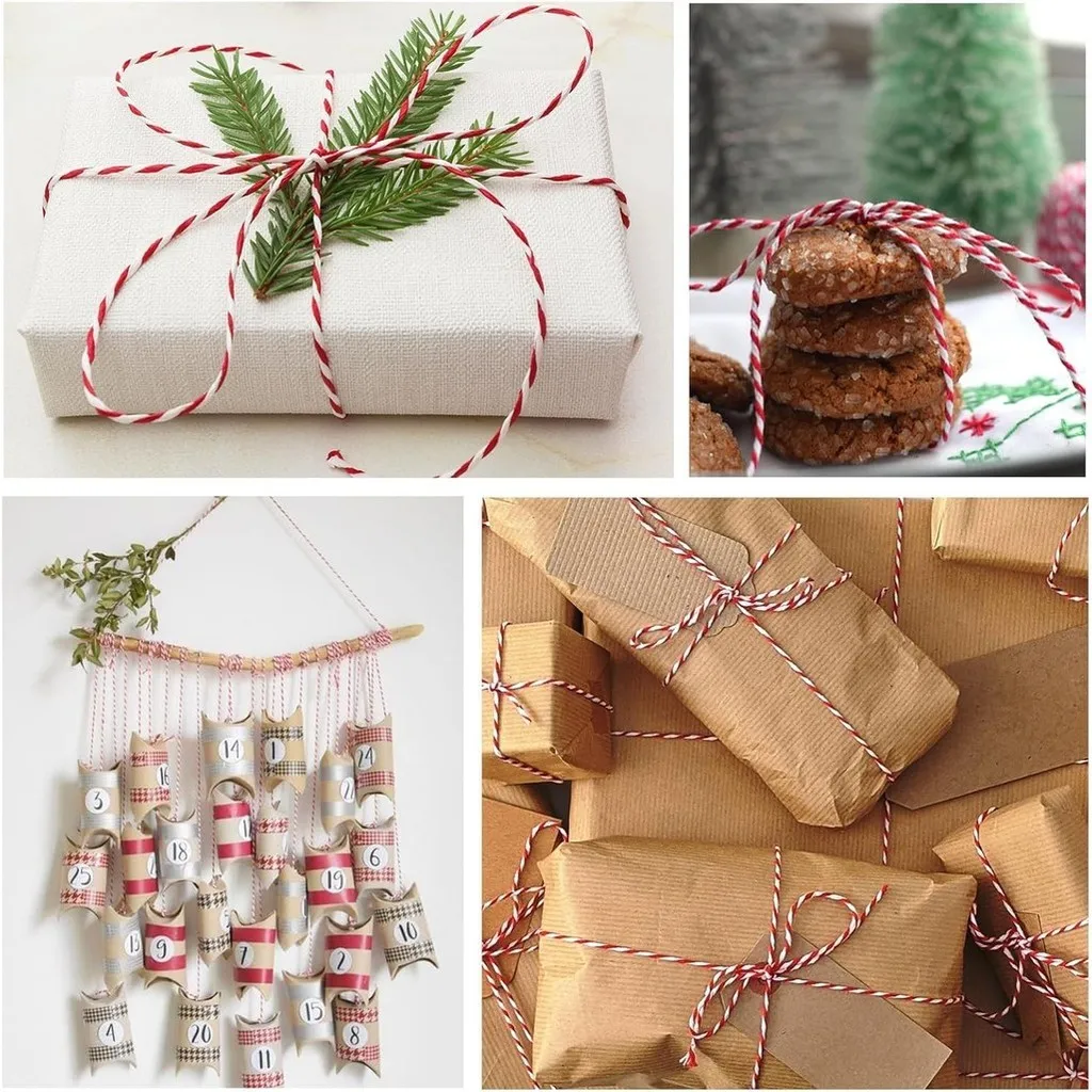 100M/Roll 2mm Red Green White Cotton Rope for Handmade Crafts Christmas DIY Gift Wrap Packaging Baking Twine Ribbons 