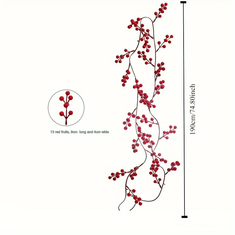 1pc 190cm Artificial Cranberry Vine, Christmas - Suitable for Dining Table, New Year Celebration, Engagement Party Decor