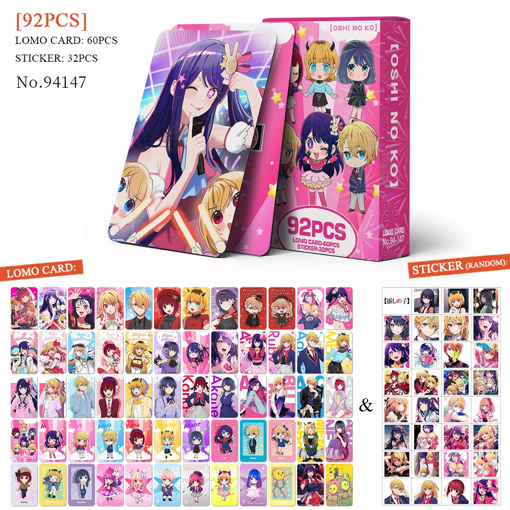 Oshi No Ko 92Pcs（60Lomocard+32Sticker） Exquisite Small Cards, High-Definition Photo Cards, Collectible Cards, Fan Merchandise, Small Gifts, Halloween, Christmas Gifts