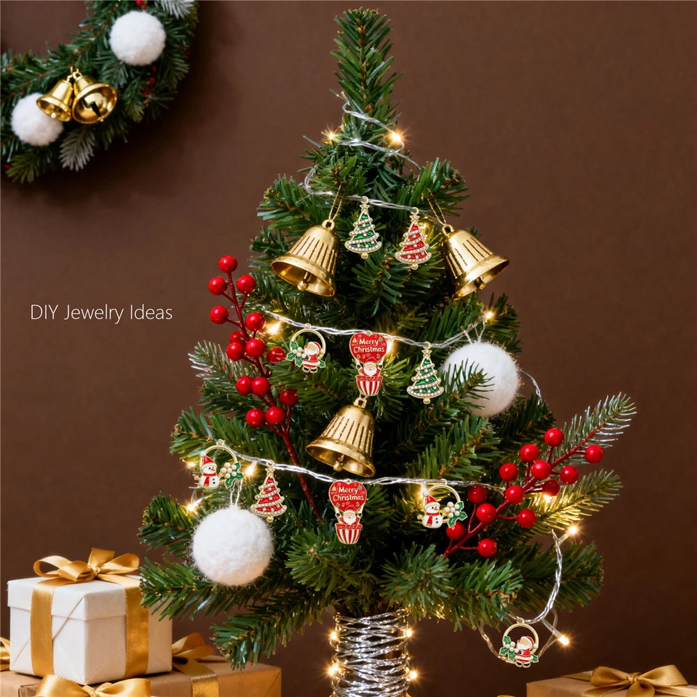 10/15/20Pcs Enamel Christmas Charms Metal Snowman Santa Christmas Tree Pendant for Necklace Bracelet Making Jewelry DIY Supplies
