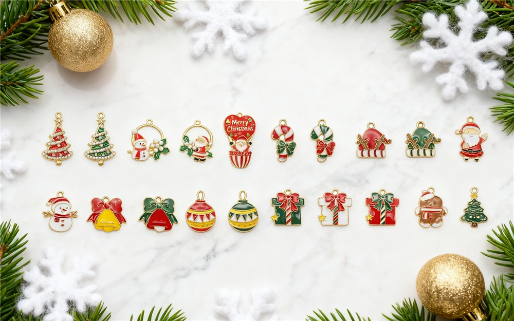 10/15/20Pcs Enamel Christmas Charms Metal Snowman Santa Christmas Tree Pendant for Necklace Bracelet Making Jewelry DIY Supplies
