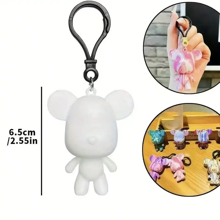 DIY Christmas Decoration Keychain Pendant Set, Liquid Color Paint Bear Design, Perfect Gift for Friends Ideal for Parties