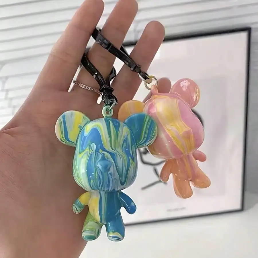 DIY Christmas Decoration Keychain Pendant Set, Liquid Color Paint Bear Design, Perfect Gift for Friends Ideal for Parties