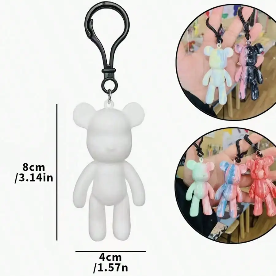 DIY Christmas Decoration Keychain Pendant Set, Liquid Color Paint Bear Design, Perfect Gift for Friends Ideal for Parties