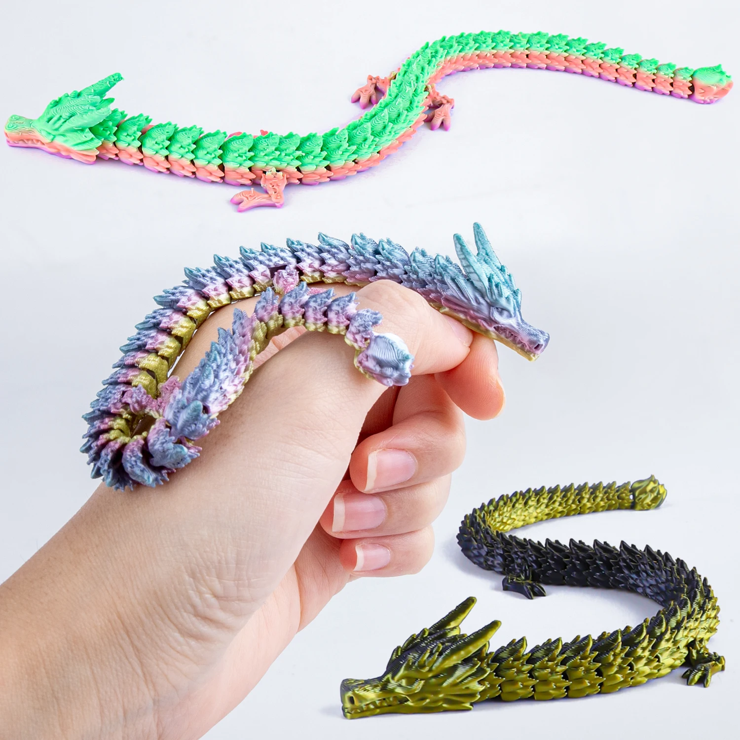 22cm Colorful 3D Printed Dragon Toy with Movable Joints And Tail - Funny Poseable Figure for Gags Christmas Pranks Novelty Gift
