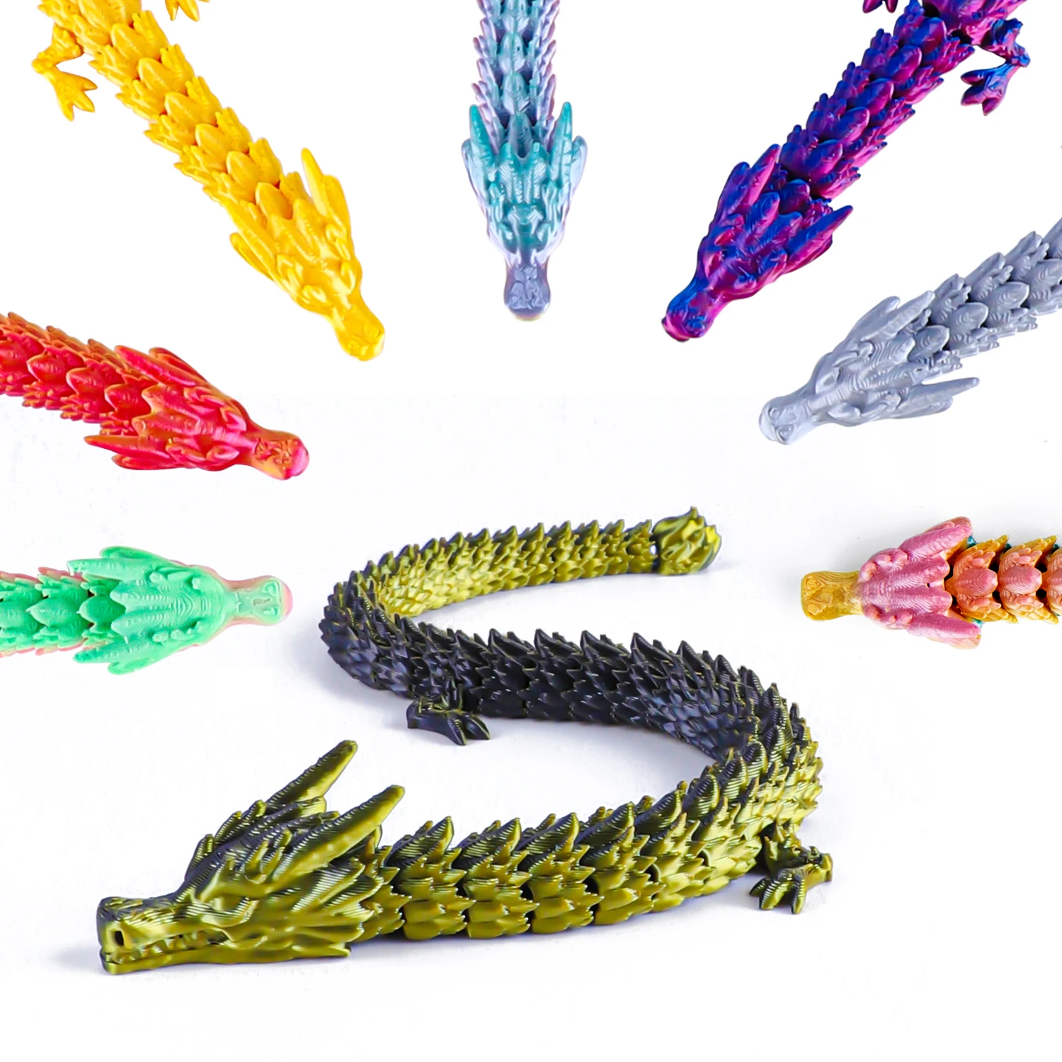 22cm Colorful 3D Printed Dragon Toy with Movable Joints And Tail - Funny Poseable Figure for Gags Christmas Pranks Novelty Gift