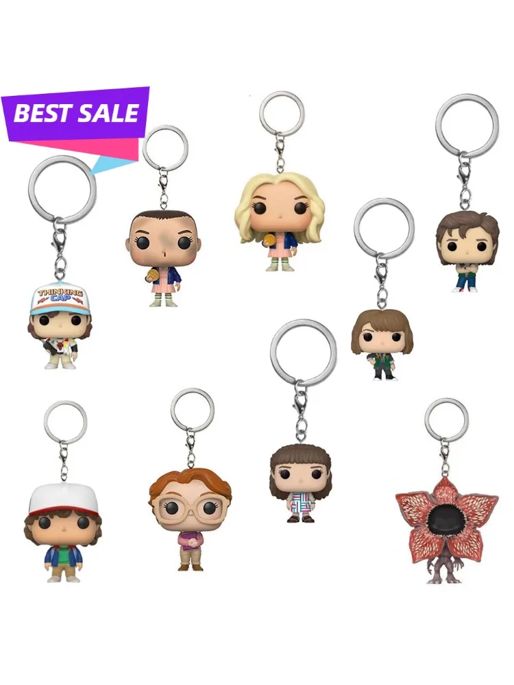 Pocket Keychain Eleven Barb Robin Steve Dustin Vinyl Figure Key Ring Model Toys Christmas Gift