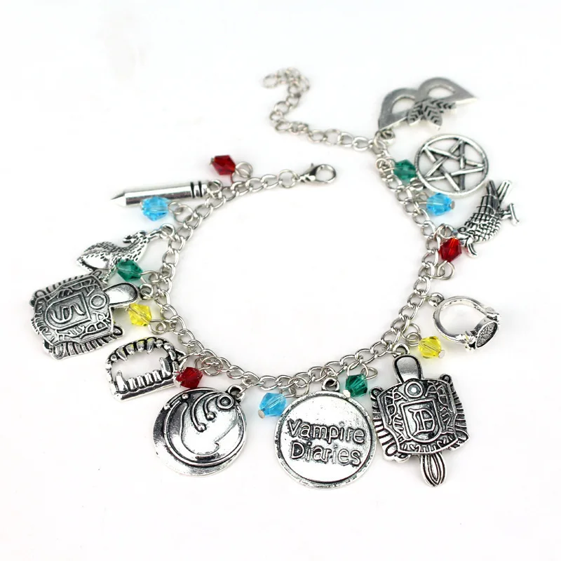 Handmade TV Show The Vampire Diaries Inspired Charm Bracelet lena Stefan Damon Fandom Charms Wristlet For Women Christmas Gifts