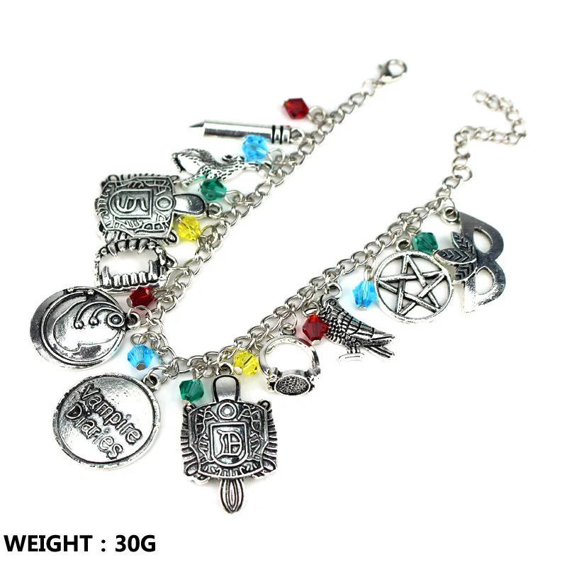 Handmade TV Show The Vampire Diaries Inspired Charm Bracelet lena Stefan Damon Fandom Charms Wristlet For Women Christmas Gifts