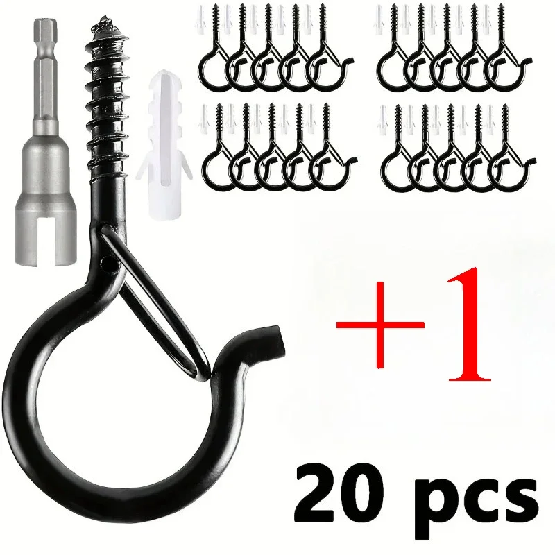 Hooks with Safety Clips, Windproof Screw Hooks for Hanging Outdoor String Lights, Ceiling Hooks for Plants, Christmas Lights