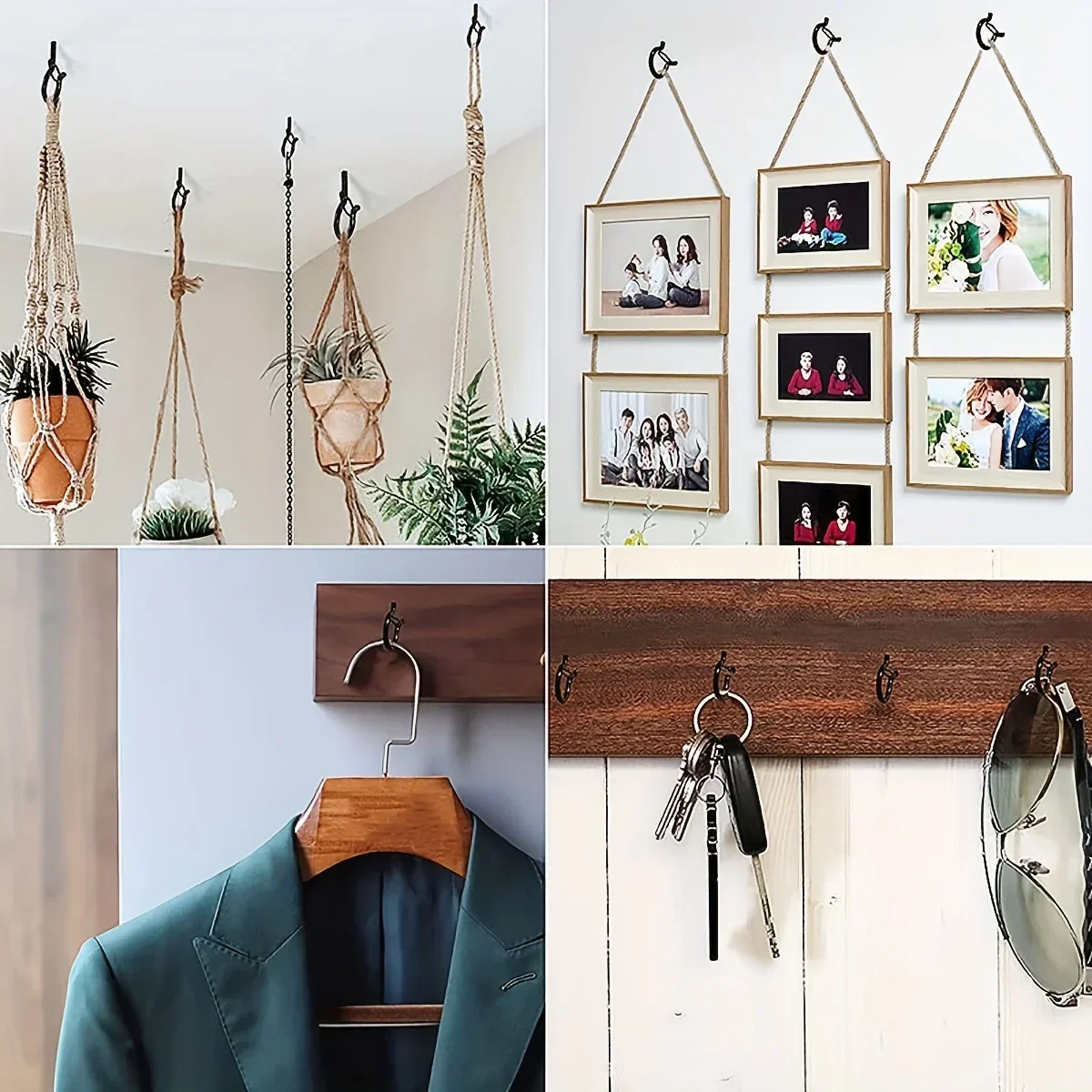 Hooks with Safety Clips, Windproof Screw Hooks for Hanging Outdoor String Lights, Ceiling Hooks for Plants, Christmas Lights