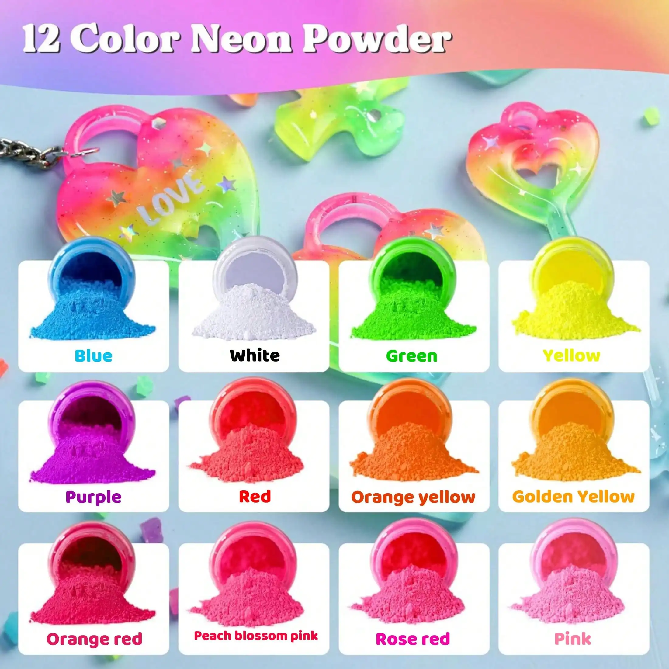 Fluorescent Powder, Fluorescent Mica Pigment, 12 Colors Available, 20ml, Two Sets of 6 Colors Can Be Chosen, Suitable for Epoxy Resin, Candle Coloring, Neon Color Pigments, Ideal for DIY Crafts, Jewelry Making, Christmas Gift Choice