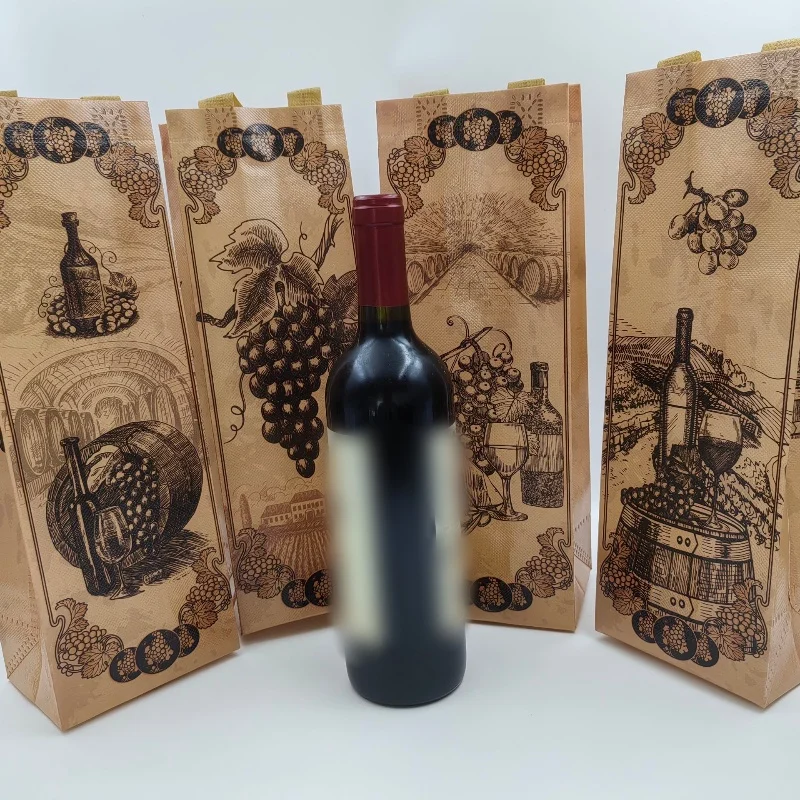 4/8/12 Pieces Vintage Wine Gift Bags for Single Bottle,Non-Woven Wine Bottle Pouch with Handle for Wedding PartyFavors Christmas