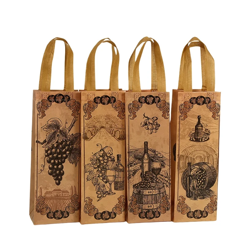 4/8/12 Pieces Vintage Wine Gift Bags for Single Bottle,Non-Woven Wine Bottle Pouch with Handle for Wedding PartyFavors Christmas