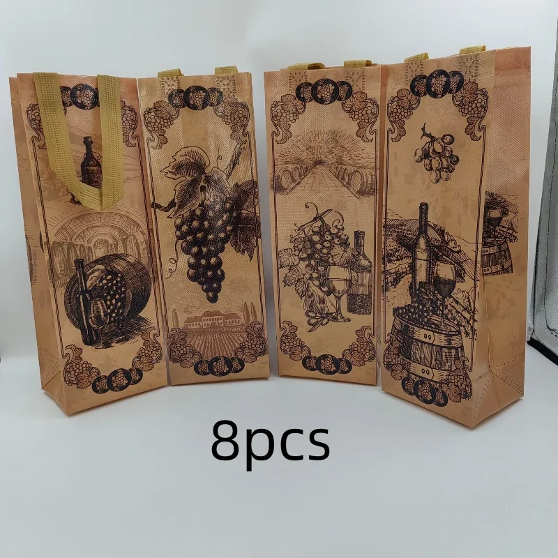 4/8/12 Pieces Vintage Wine Gift Bags for Single Bottle,Non-Woven Wine Bottle Pouch with Handle for Wedding PartyFavors Christmas