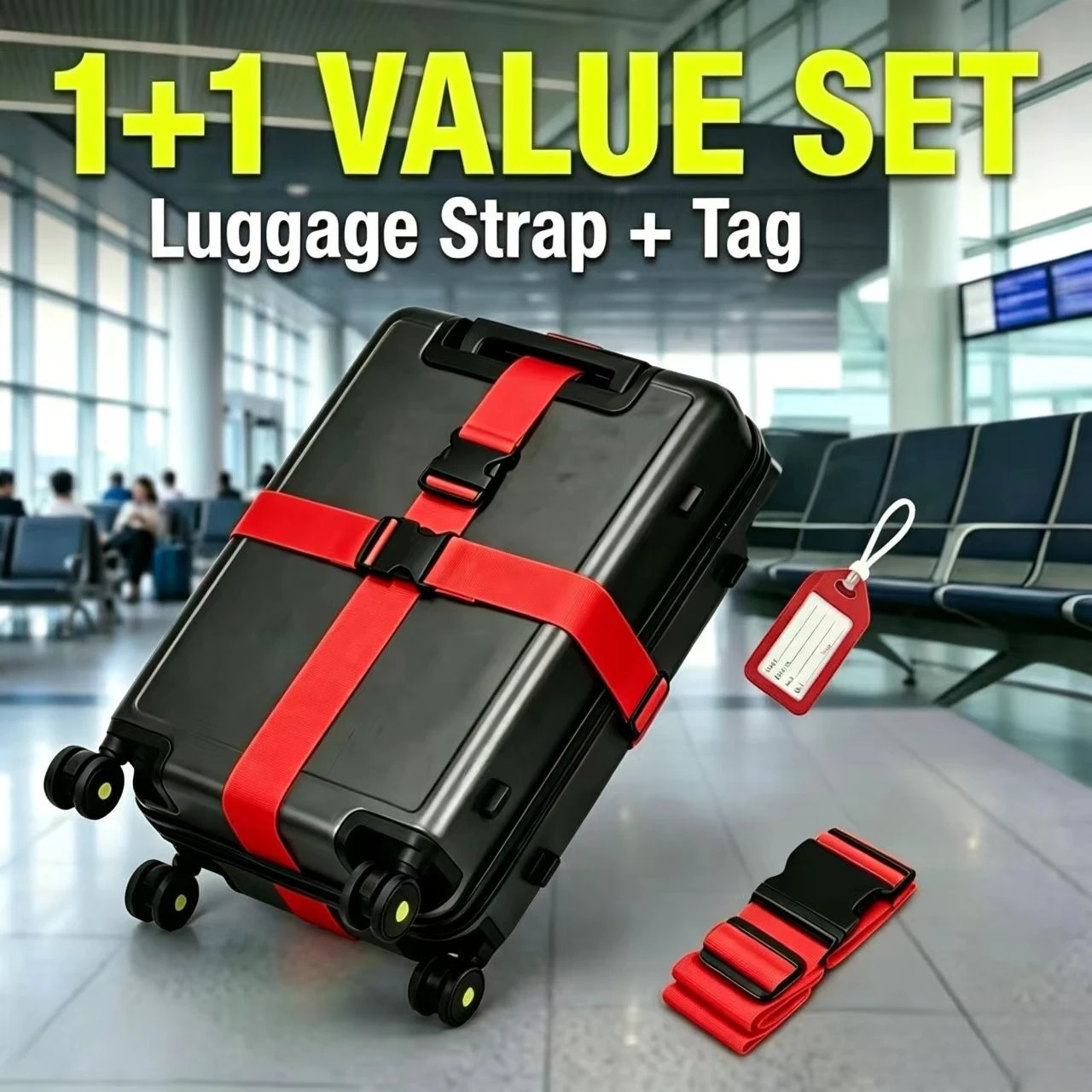2 Pieces/Set (1 Luggage Strap and 1 Tag), Tsa Bright-Colored Luggage Strap, Luggage Rope, Freely Adjustable Length for Checked Baggage Reinforcement, Suitable for Suitcases/Handbags, Travel Luggage Enhancement Accessories (Quickly Identify Luggage), Freely Adjustable Length for Checked Baggage Reinforcement, Halloween/Christmas Gift