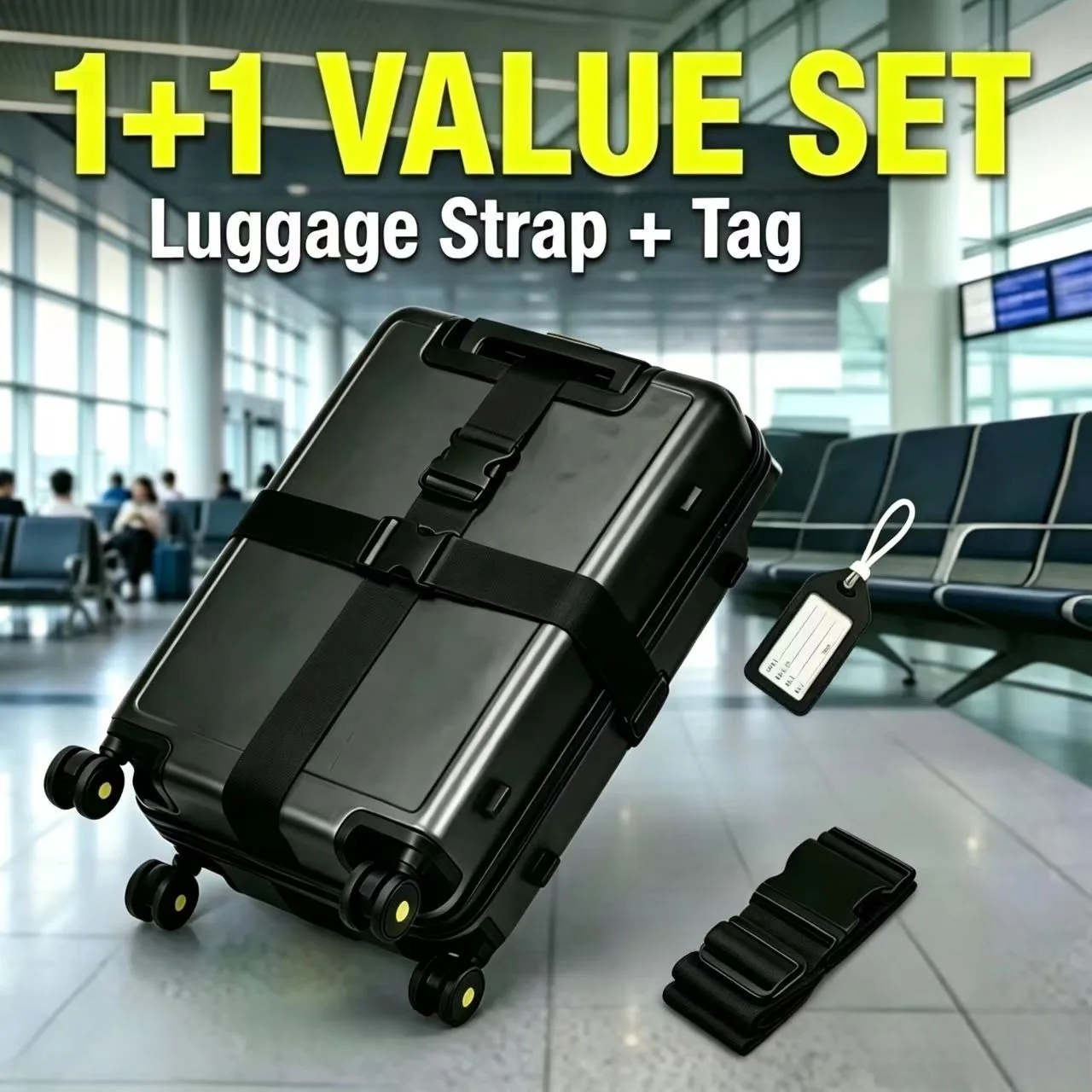 2 Pieces/Set (1 Luggage Strap and 1 Tag), Tsa Bright-Colored Luggage Strap, Luggage Rope, Freely Adjustable Length for Checked Baggage Reinforcement, Suitable for Suitcases/Handbags, Travel Luggage Enhancement Accessories (Quickly Identify Luggage), Freely Adjustable Length for Checked Baggage Reinforcement, Halloween/Christmas Gift