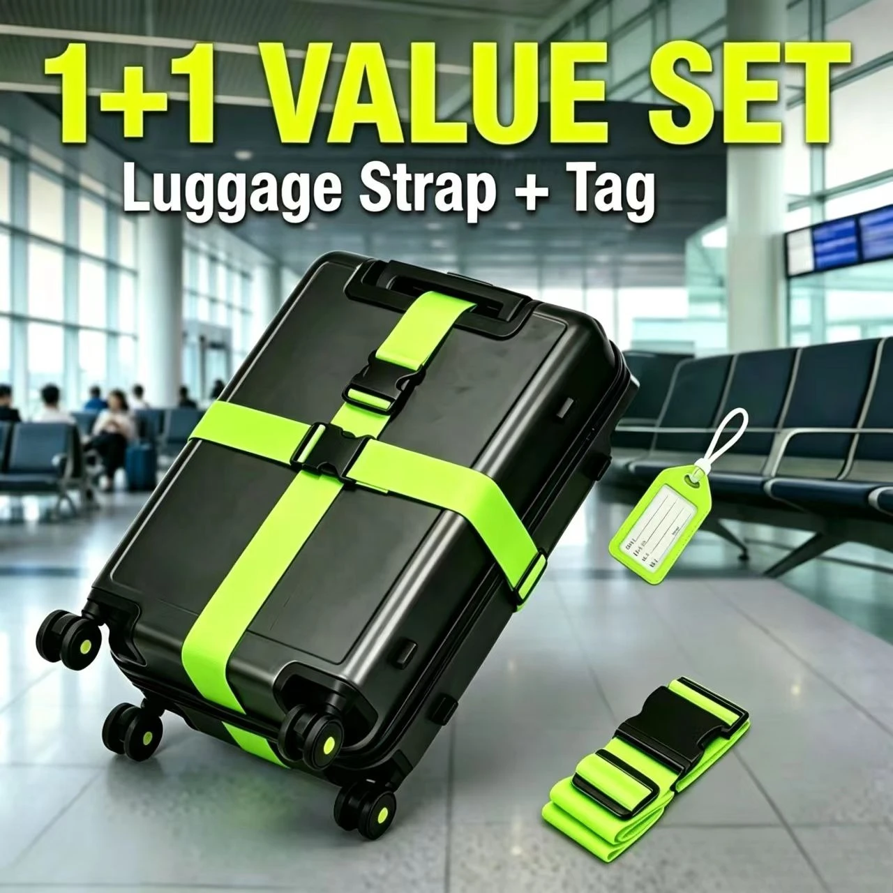 2 Pieces/Set (1 Luggage Strap and 1 Tag), Tsa Bright-Colored Luggage Strap, Luggage Rope, Freely Adjustable Length for Checked Baggage Reinforcement, Suitable for Suitcases/Handbags, Travel Luggage Enhancement Accessories (Quickly Identify Luggage), Freely Adjustable Length for Checked Baggage Reinforcement, Halloween/Christmas Gift