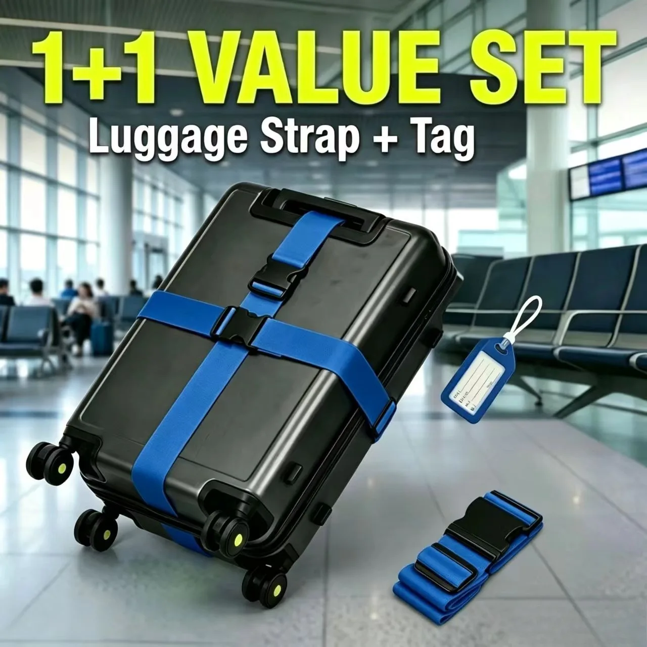 2 Pieces/Set (1 Luggage Strap and 1 Tag), Tsa Bright-Colored Luggage Strap, Luggage Rope, Freely Adjustable Length for Checked Baggage Reinforcement, Suitable for Suitcases/Handbags, Travel Luggage Enhancement Accessories (Quickly Identify Luggage), Freely Adjustable Length for Checked Baggage Reinforcement, Halloween/Christmas Gift