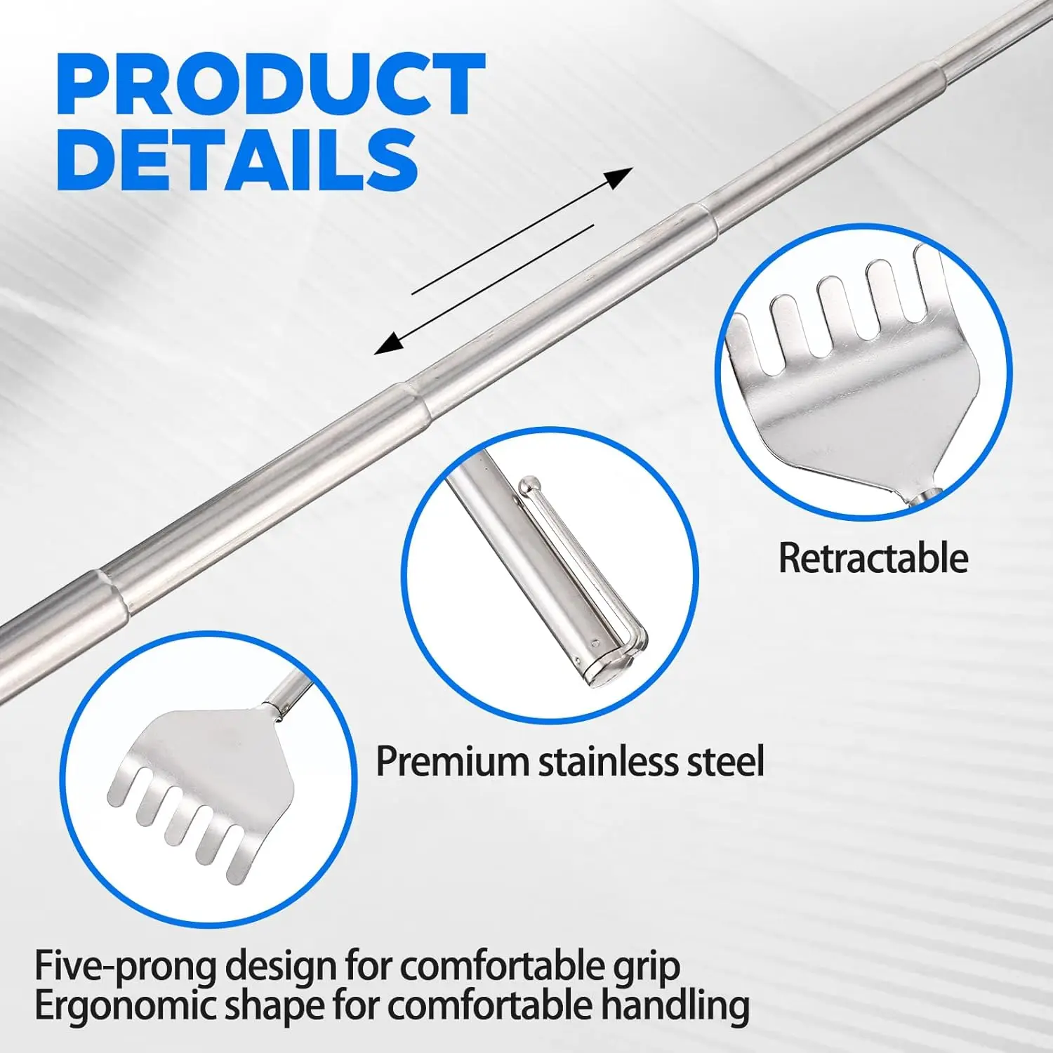 Stainless Steel Back Scratcher for Women with Pocket Clip Extendable Back Scratcher Christmas Stocking Stuffers Massage Tools