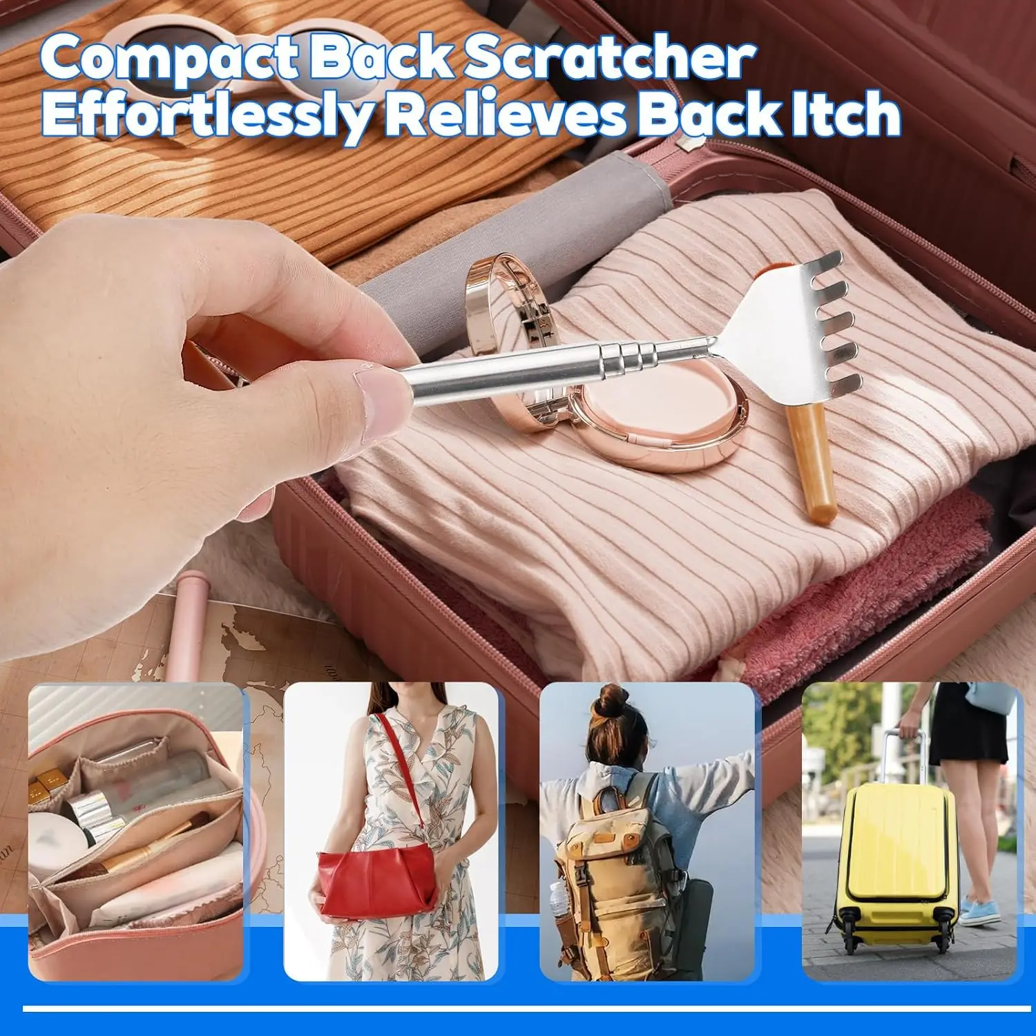 Stainless Steel Back Scratcher for Women with Pocket Clip Extendable Back Scratcher Christmas Stocking Stuffers Massage Tools